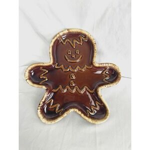 Vintage Hull Gingerbread Man 10.5" Drip Pottery Plate Tray Signed Retro 70s MCM